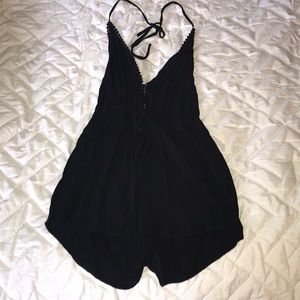 TOBI Black Backless Halter Romper